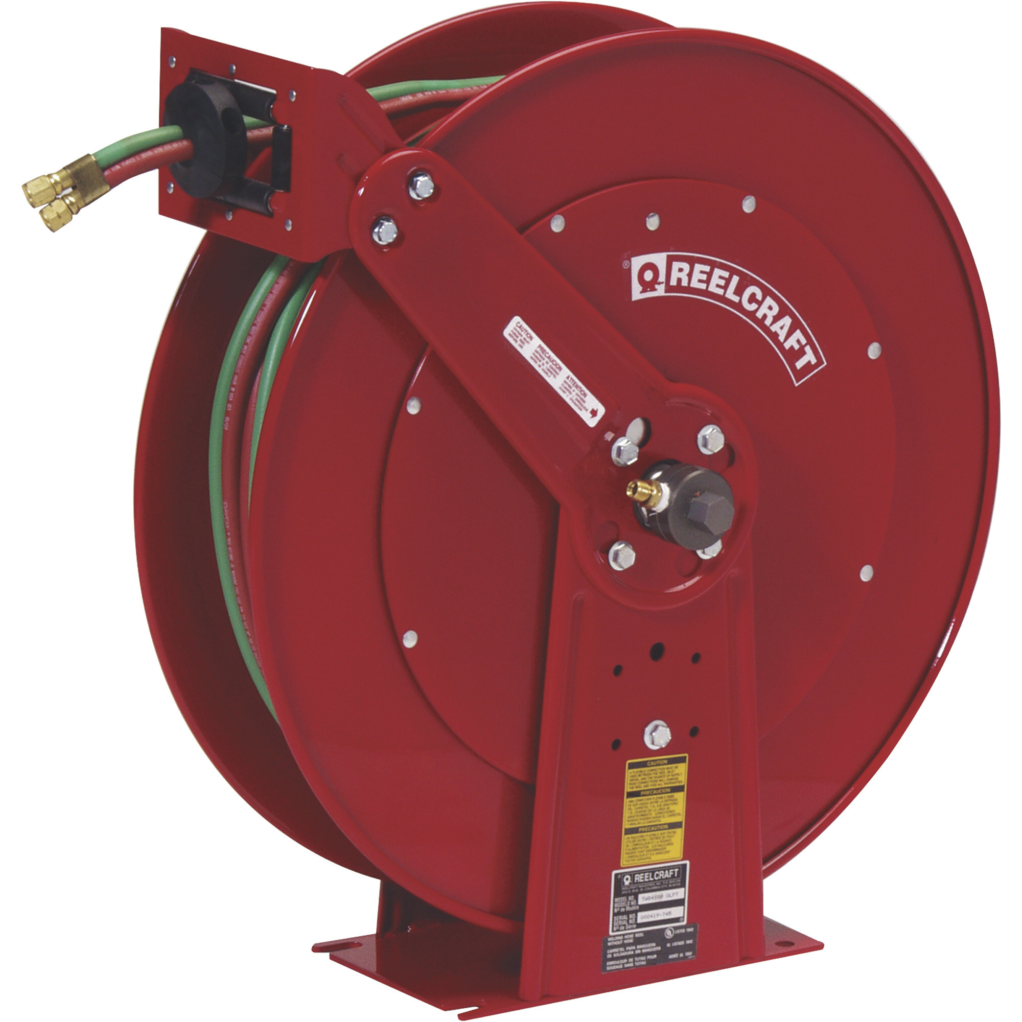 Reelcraft Spring Retractable Gas Welding Hose Reel, Swivel Base, 200 PSI, 75ft. x 3/8in. Hose, Model# TW86075 OLPT